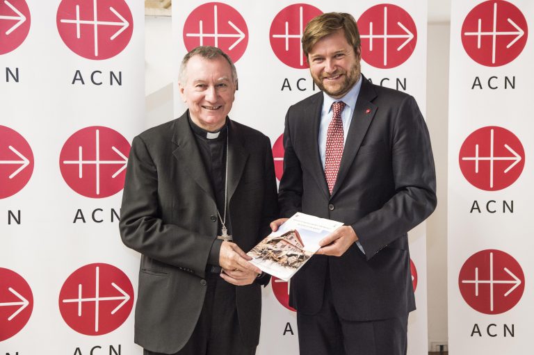 Vatican Secretary of State Cardinal Pietro Parolin with ACN’s international general secretary Philipp Ozores