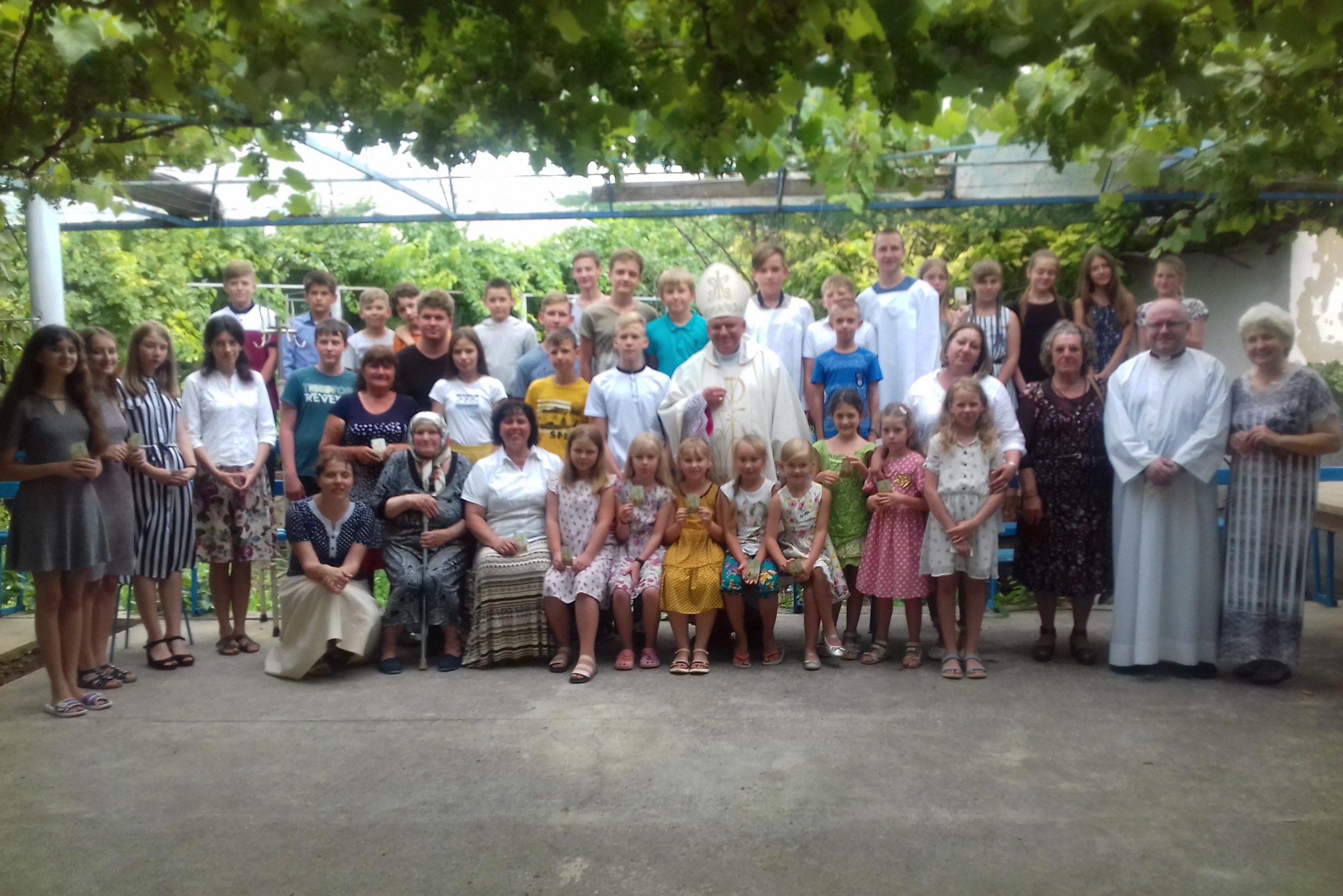 Participants, staff and volunteers at one of the summer camps for young people in Crimea