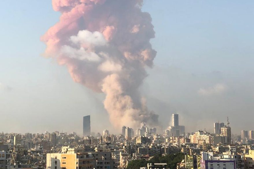 With picture of Tuesday’s explosion in Beirut (courtesy of Father Samer Nassif)