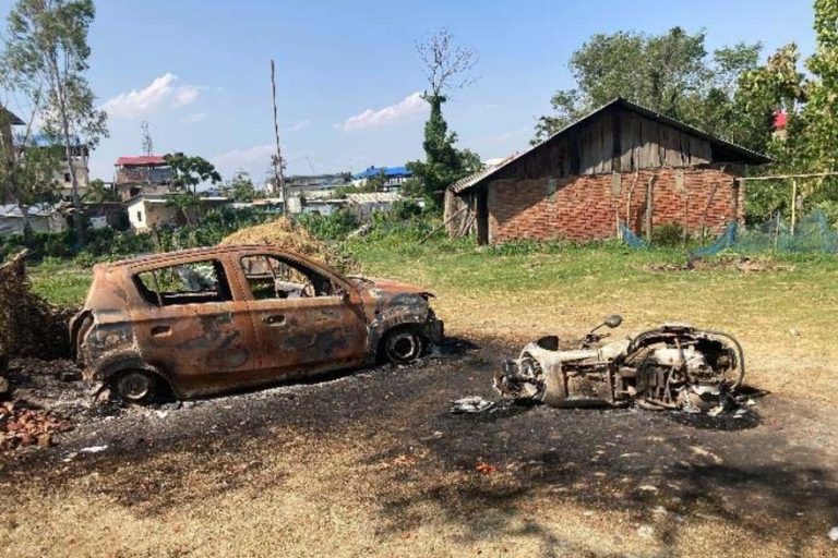 The aftermath of an arson attack on St Paul’s Parish and Pastoral Training Centre in Sangaiprou, Imphal.