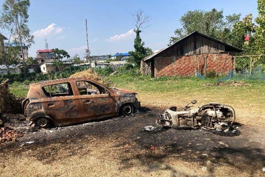 The aftermath of an arson attack on St Paul’s Parish and Pastoral Training Centre in Sangaiprou, Imphal.