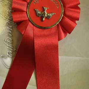 Red Confirmation Rosette with Dove