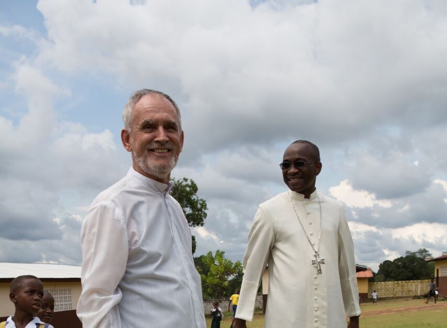 Father Garry Jenkins with Bishop Andrew Karnley in St Dominic mission in Tubmanburg, Liberia