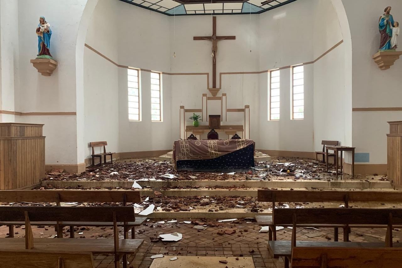 A church damaged by Cyclone Chido in Cabo Delgado, Mozambique.