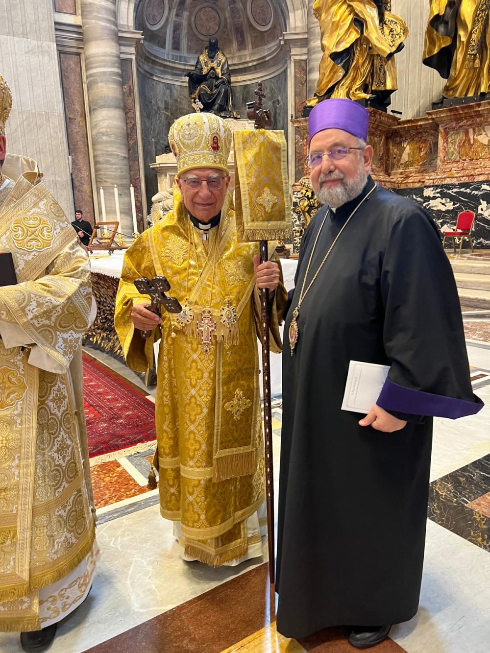 Melkite Greek Catholic Patriarch Youssef Absi of Antioch and Armenian Catholic Archbishop Boutros Marayati of Aleppo.