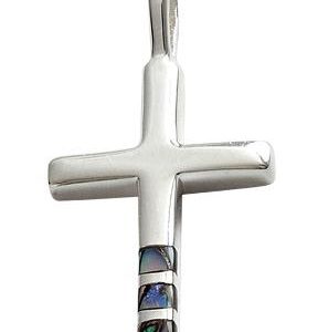 Silver Cross with Inlaid Paua Shell